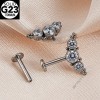 Piercing Titânio G23 Polido Labret Invertido Cluster Rosca Interna 3 Zircônias